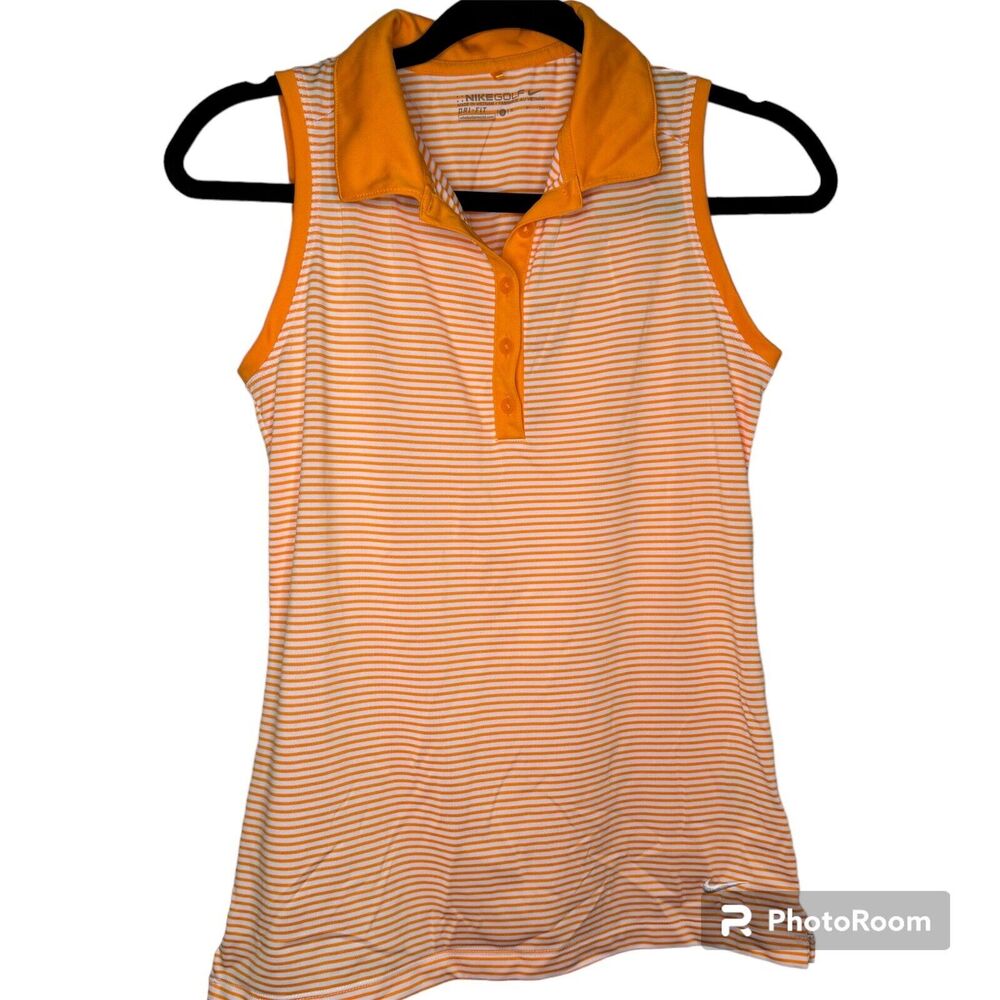 Nike Orange Striped Golf Sleeveless Polo Small